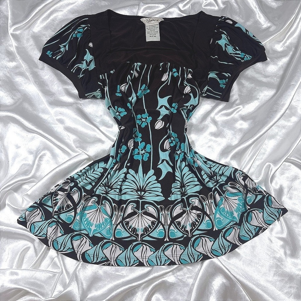 y2k Top Black Excellent Speechless Floral Empire Waist Puff Sleeve Blouse XL